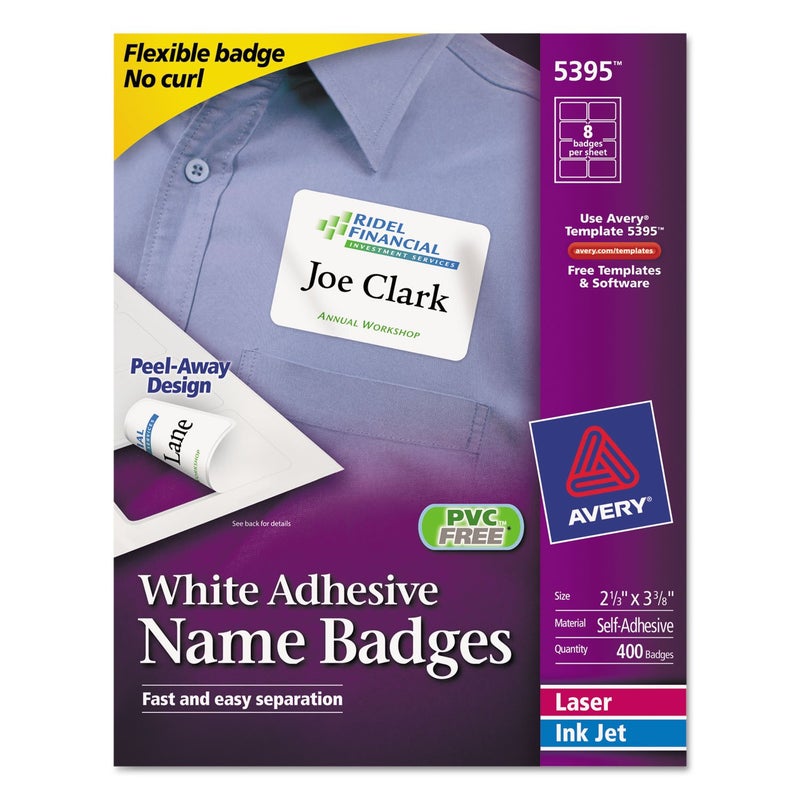 AVERY White Adhesive Name Badges - 5395 - Image 1